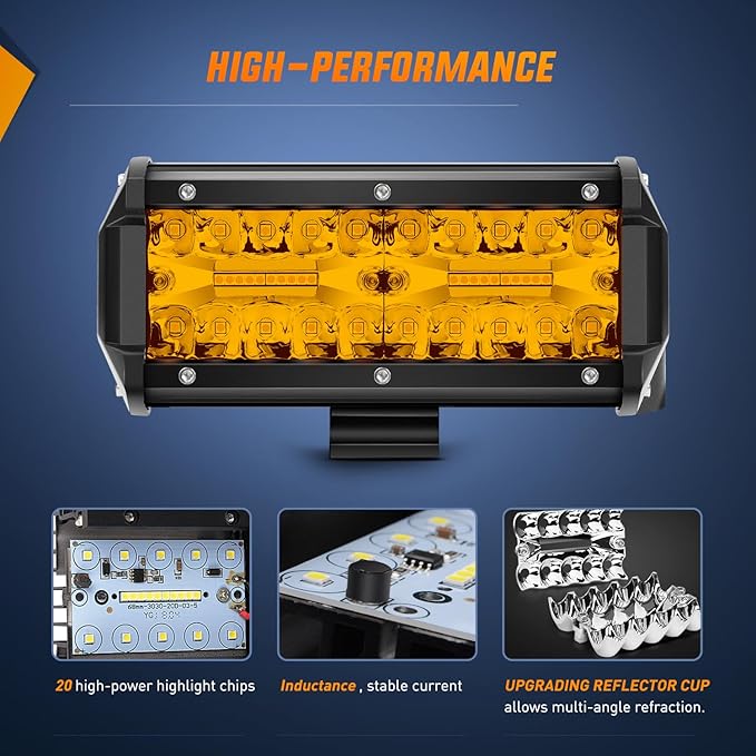 Nilight Led Light Bar 2PCS 6.5 Inch Amber 120W Spot Flood Combo Waterproof Triple Rows Off Road Fog Lights with 12V 5Pin Rocker Switch Wiring Harness Kit-2 Lead, 2 Year Warranty (ZH704)