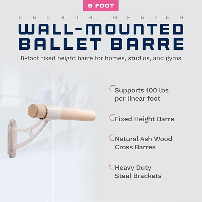 VITA Barre Wall-Mounted Single Ballet Barre, Archos, Wood | Fixed Height, Made in USA, Home, Studio or Gym Exercise Equipment for Kids & Adults | Dance, Fitness, Pilates