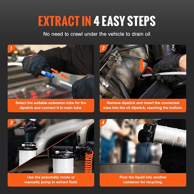 VEVOR 6.5L Pneumatic/Manual Oil Extractor Pump, Fluid Extractor Pump for Automotive Fluids Vacuum Evacuation, Oil Change & Fluid Change Tool with Dipstick and Suction Hose