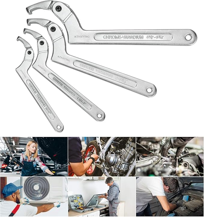 4 pcs Spanner Wrench Set, Adjustable C Pin Spanner Hook Wrench Tool for Machine Tools, Vehicles, Mechanical Equipments,Round Head3mm5mm6mm8mm (4pcs Square Head)