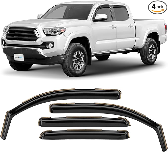 CLIM ART in-Channel Incredibly Durable Rain Guards for Toyota Tacoma 2016-2023 Double Cab, Truck Accessories, Vent Window Visors, Vent Deflector, Original Window Deflectors, 4 pcs - 616173