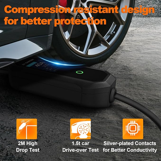 Level 2 EV Charger 40 Amp 110-240V 23ft Cable NEMA 14-50P, Mobile Portable Electric Vehicle Charger Plug-in Home EV Charging Station for SAE J1772 Evs Adjustable Current ﻿