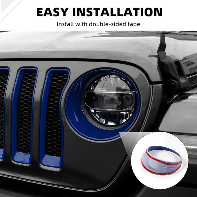 Grille Grill Insert+Headlight Turn Light Cover Compatible with 2018-2023 Jeep Wrangler JL JLU Sport/Sport S Only, Not for Sahara,Rubicon 4xe(Blue)