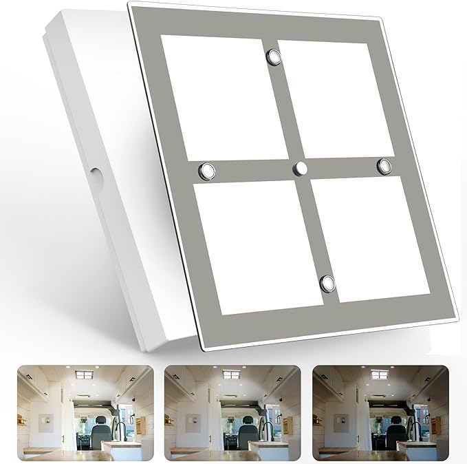 RV 12V LED Ceiling Dome Light with Switch, Square 8-1/2" Fixture, Dimmable 1080LM Lights with Acrylic Shade for RV Trailer Camper Boat Interior Lighting, Surface Mount (5000K Cool White)