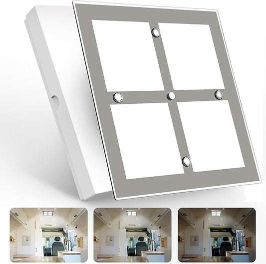 RV 12V LED Ceiling Dome Light with Switch, Square 8-1/2" Fixture, Dimmable 1080LM Lights with Acrylic Shade for RV Trailer Camper Boat Interior Lighting, Surface Mount (5000K Cool White)