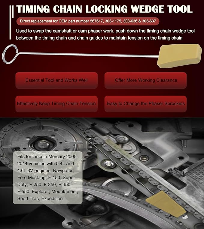 Camshaft Tool Complete Combo Set Fits for Ford 4.6L, 5.4L & 6.8L 3V Engines, Including Cam Phaser Holder Locking Tool, Timing Chain Locking Wedge Tool and Crankshaft Positioning Wrench Holder