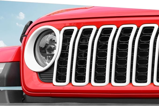 Jimen for 2024 Jeep Wrangler 4xe grill inserts, 9PCS Headlight Cover & Grille Insert Compatible with Jeep Wrangler JL JLU 2024+, NOT FIT JL Sport/Sport S (White)