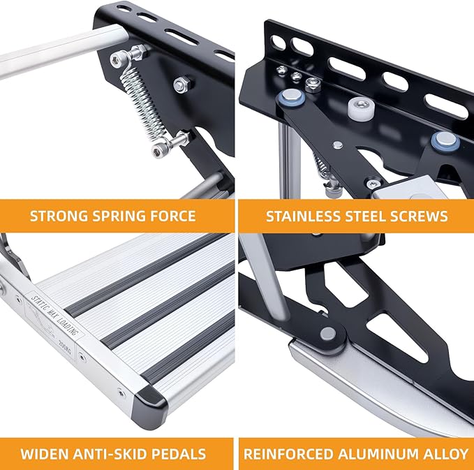 RV Steps, 1-Step, Manual Retractable RV Steps, 400 LBS Load Capacity, Foldable Aluminum Alloy Camper Steps, Thickened Steel Plate Trailer Steps, Non-Slip Design, Ideal for RV, Trailer, Camper