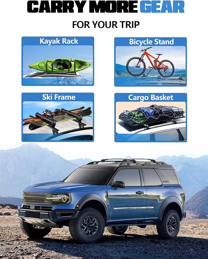 FengYu 300lb Lockable Roof Rack Cross Bars Compatible with Ford Bronco Sport Base & Bigbend & Outer Banks & Badlands & First Edition 2021-2025 Aluminum Crossbars Rails Cargo Racks Luggage
