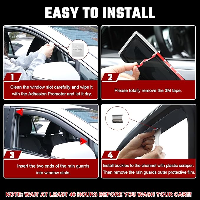 in-Channel Rain Guards Fit for Jeep Wrangler JL 2018-2025 Black Extra Durable Shatterproof Side Window Deflectors Fit for Jeep Gladiator 2020-2025, Window Visors, Wind Deflectors - 4 PCS