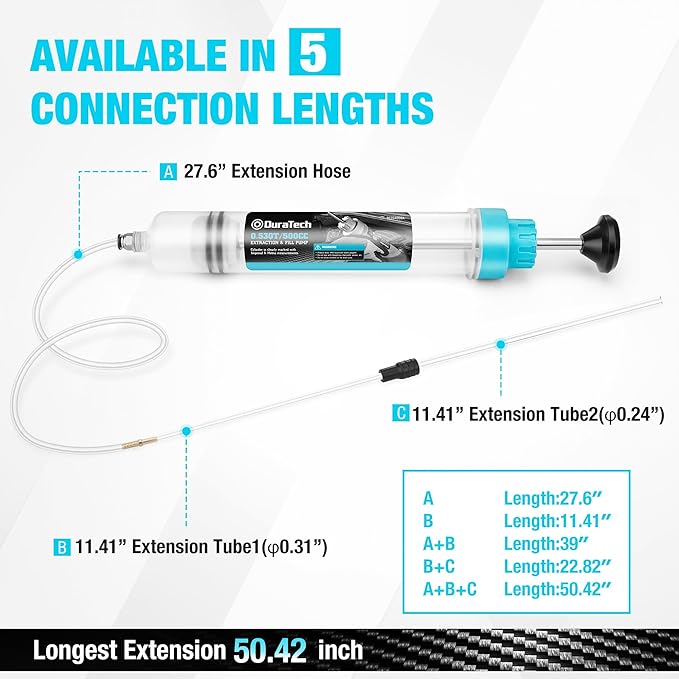 DURATECH 500CC Fluid Extractor, Oil Extractor with Long Hose and Extension Tubes, Brake Fluid Extractor, Fluid Pump Automotive, Suction Pump for Lawn Mowers Cars Ships Golf Carts