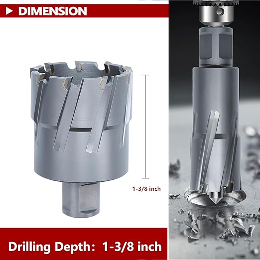 1-1/10" x 1-3/8" Annular Cutter with Weldon Shank,Carbide Tip Annular Drill Bit for Stainless Steel, Iron (1-3/8" Depth, 1-1/10" Diameter)