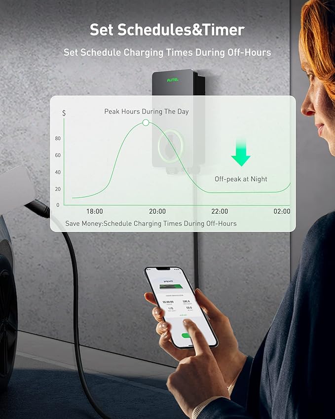 Autel Home Smart Electric Vehicle (EV) Charger up to 50Amp, 240V, Indoor/Outdoor Car Charging Station with Level 2, Wi-Fi and Bluetooth Enabled EVSE, 25-Foot Cable(Dark Gray)