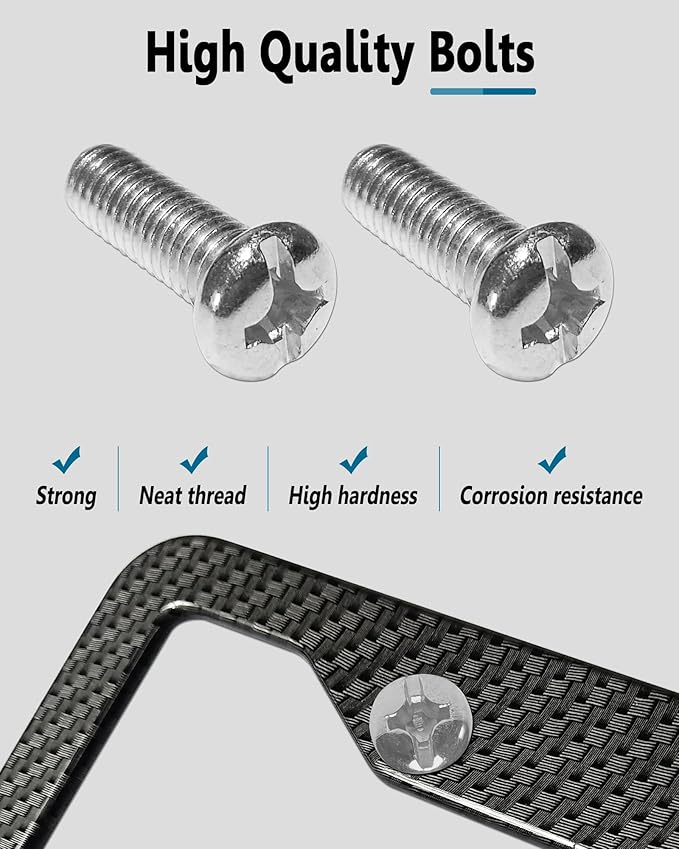 Carbon Fiber License Plate Frames- 2 Pack Black Aluminum Front & Rear Auto Car Tag Holder, Heavy Duty Bracket with Mount Hardware, Screws Caps, Rattle Proof Pads (Carbon Pattern