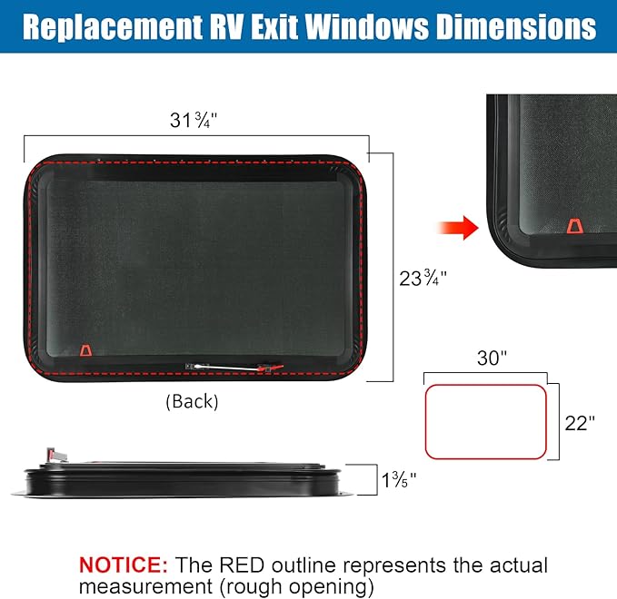 2 Pack RV Exit Windows, 30" W x 22" H Tinted RV Window with Net Screen and Trim Ring, Suitable for 1-1/2" or 2" Walls, DOT Approved