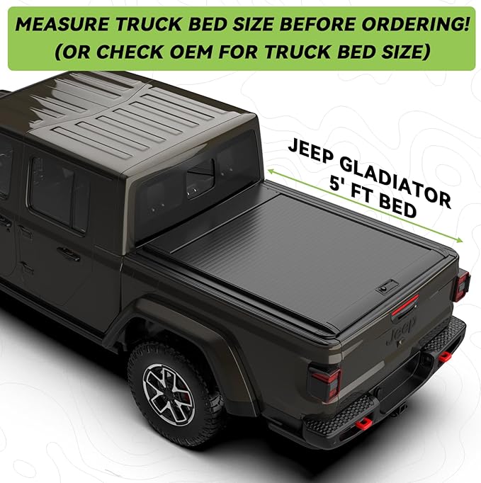 LOR ROX Retractable Hard Truck Bed Tonneau Cover for 2019-2023 Jeep Gladiato 5' Ft Bed (60.3") | Easy to Install | No Drilling Required Install | Enhanced Security & Sleek Design | Aluminum