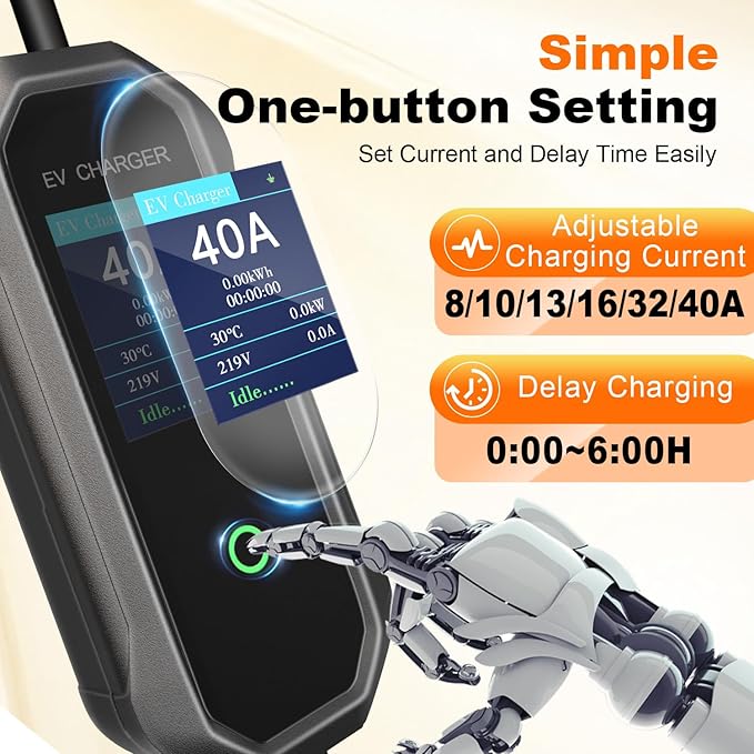 Level 2 EV Charger 40 Amp 110-240V 23ft Cable NEMA 14-50P, Mobile Portable Electric Vehicle Charger Plug-in Home EV Charging Station for SAE J1772 Evs Adjustable Current ﻿