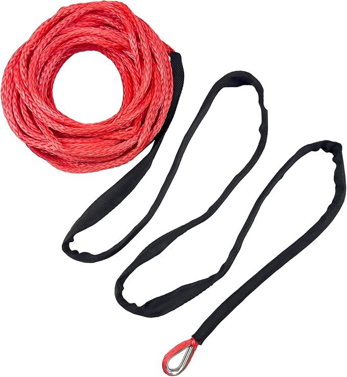 Ucreative 1/4 Inch x 50 Feet 10,000LBs Synthetic Winch Line Cable Rope with Black Protecing Sleeve for ATV UTV (Red)