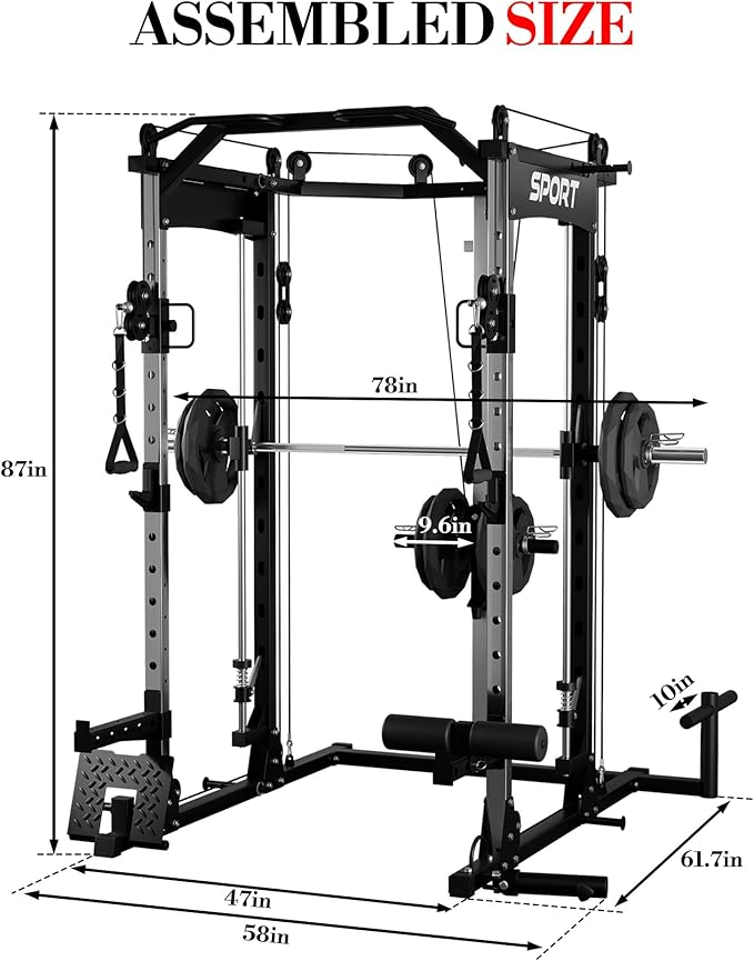 Power Cage, Multi-Functional Power Racks for Home Gym with Cable System, 1600LBS Weight Capacity Fitness Reality Squat Rack for Strength Workout with More Training Attachment,Black