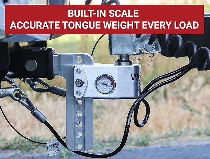 Weigh Safe Adjustable Trailer Hitch Ball Mount - 8" Drop Hitch for 2.5" Receiver w/ 2 pc Keyed Alike Lock Set, Premium Aluminum Trailer Tow Hitch w/ Built in Weight Scale for Anti Sway, 18,500 lbs GTW