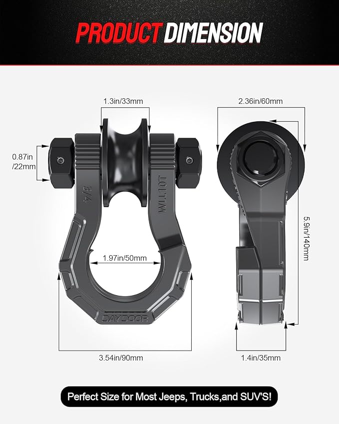 DAYDOOR D Ring Shackles with Snatch Block, 45,000Lbs Break Strength Towing Winch Shackle, 3/4" Heavy Duty Shackles with 7/8" Screw Pin for Off Road Vehicle Recovery (2 Pack,Gray)
