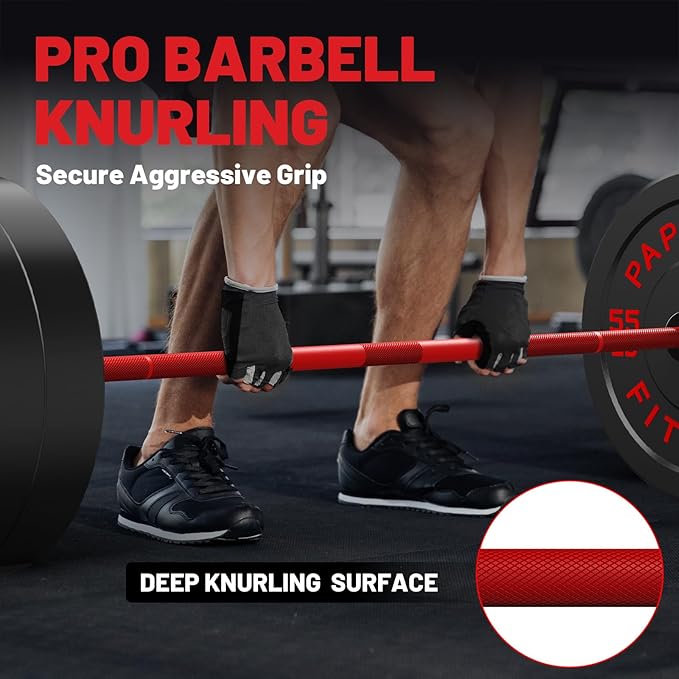 PAPABABE Olympic Barbell, 2-inch 45lb/35lb Weight Bar for Strength Training. 6.5ft/7ft Olympic Bar, 1000lb Plus Capacity, Chrome/Zinc Plating, knurled Grip for Bench Press Deadlift Squat