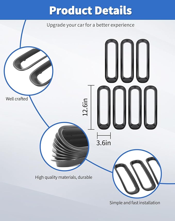 7Pcs Front Grille Inserts Guard for Jeep Wrangler JK 2007-2017 Matte Black Front Mesh Grille Cover Guard Clip-in Trim Cover, Matte Black