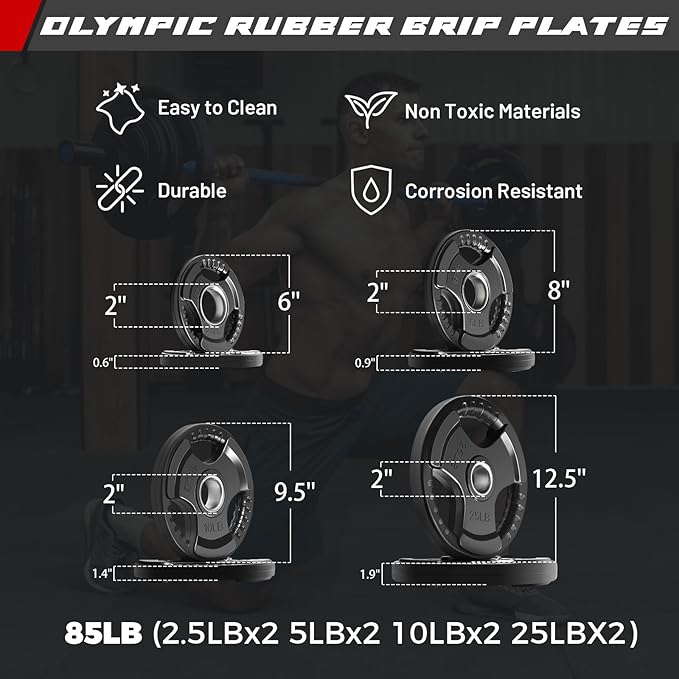 RitFit Barbell Weight Set - 4/6FT Olympic Barbell with Weight Plates (55-275LB Total) - Weightlifting Equipment for Squats, Curls, Deadlifts, Presses, Hip Thrusts