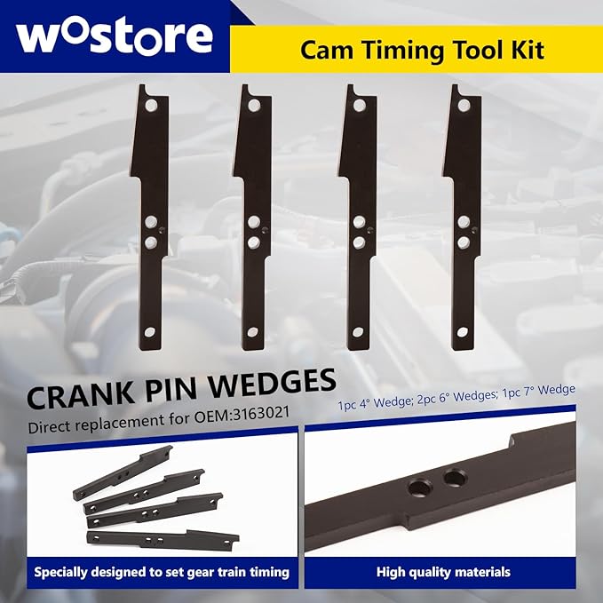 Wostore Cam Timing Tool Kit 3163021 with Jake Brake Adjustment Tool 3163021 7MM Feeler Gauge Compatible with Cummins ISX ASX X15 Engine (2007-2017), 3163020 Crank Pin and 3163069 Puller(16PCS)