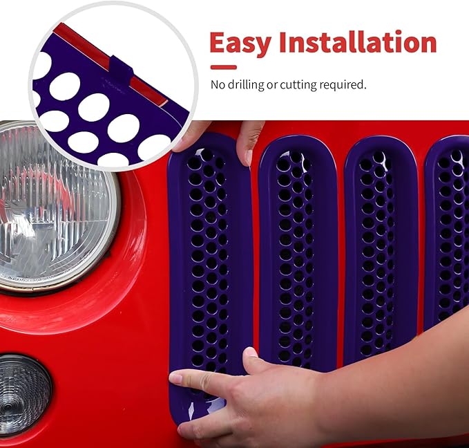 Mesh Grille Grill Insert+Headlight Turn Light Cover Trim Fit for 2007-2018 Jeep Wrangler JK JKU(Purple)