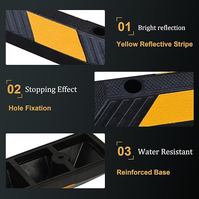 OrangeStar 72" Rubber Parking Curb, Heavy Duty Garage Floor Wheel Stopper w/Yellow Reflective Stripe for Car, Truck, Trailer, 2 Pack