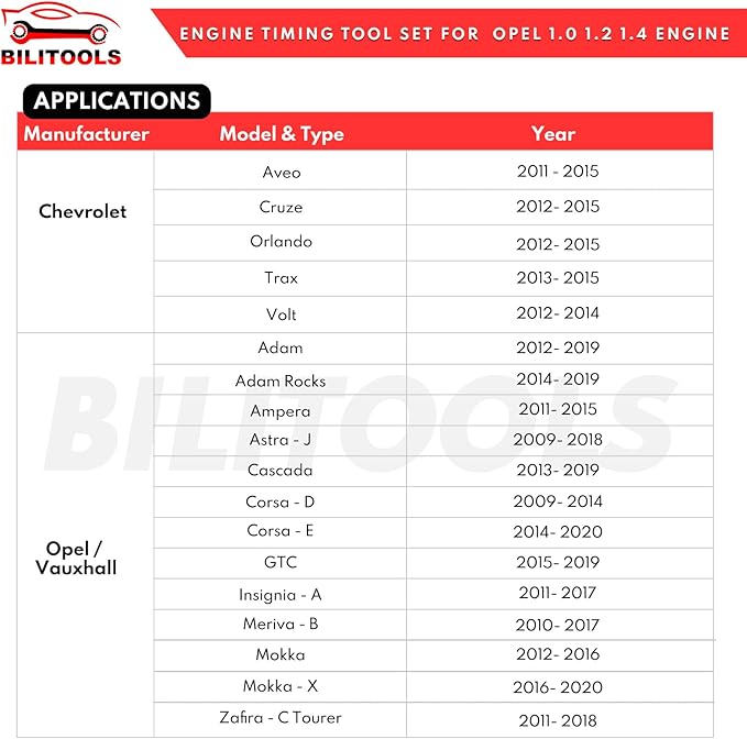 BILITOOLS 1.0 1.2 1.4 L Turbo Engine Timing Tool Kit Compatible with GM Chevrolet Chevy Cruze Opel Vauxhall Camshaft Alignment Holding Locking Tool Set
