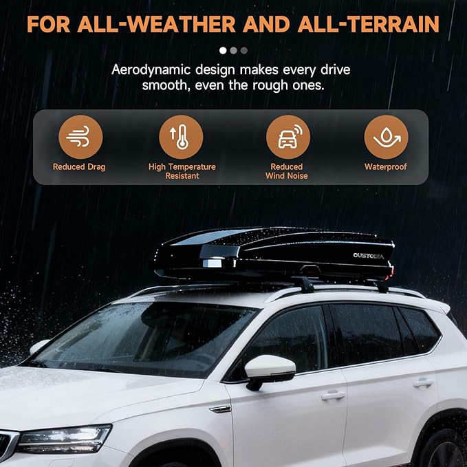 Roof Cargo Box, Dual-Side Opening Design, 14 Cubic Feet Capacity, Waterproof Hard-Shell Storage Box, Includes Straps and Spare Key,Ideal for Travel and Luggage Transport, Black(B62)