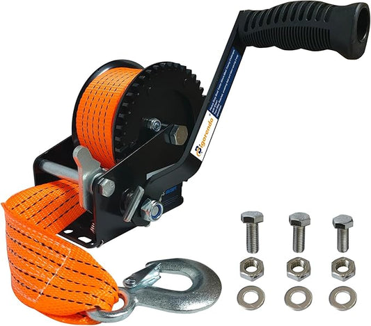 1200LBS Heavy Duty Boat Trailer Winch, 2-Way Ratchet with 4:1Gear, Boat Trailer Winch with 26FT Strap, Portable Hand Crank Winch for Boat, Trailer,Truck, RV, ATV, Jet Ski