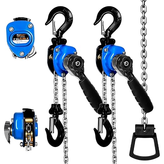 1/4Ton Chain Hoist (2-Pack) 550Lbs Capacity 10ft Lift Small Come Along Alloy Steel G80 Chain 2 Heavy Duty Hooks, Manual Lever Chain Hoist for Garages Warehouse Automotive Machinery