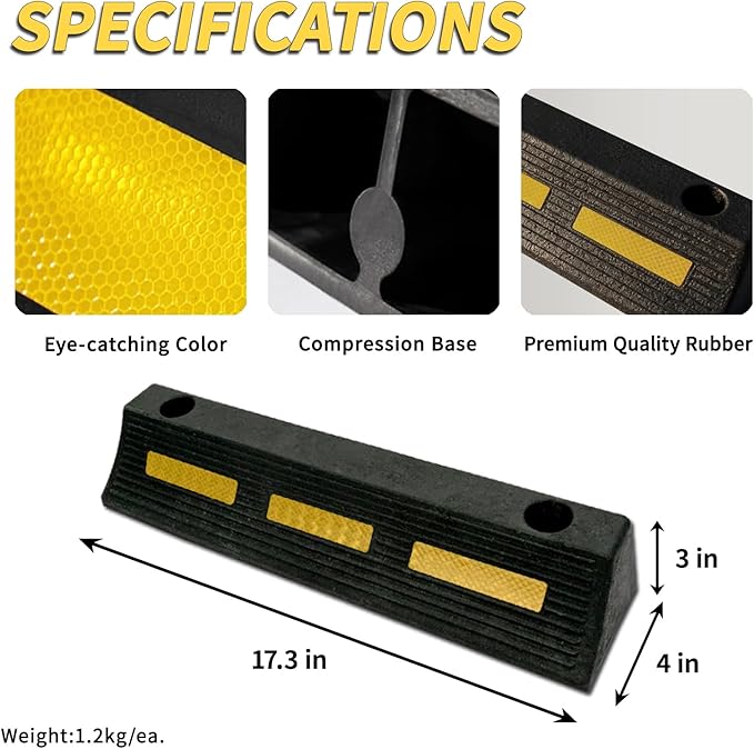 2 Pcs 3" H Parking Stopper for Garage Parking Aid Heavy Duty Rubber Wheel Stops Durable High-Visibility Tire Blocks Parking Aid Gadgets Tire Stops for Cars Trucks RVs with Bolt Installation