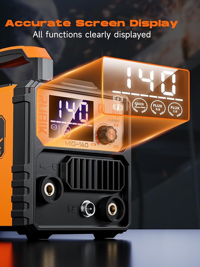 140A Gasless Mig Welder,110V FLUX MIG/ARC/Lift TIG Welding Machine,3 in 1 Mig Welder with Synergy and IGBT Inverter,110V Flux Core Welder with LCD Display