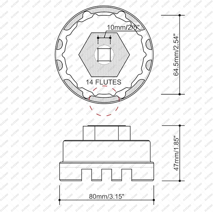 64mm 14 Flutes/6 Slots Oil Filter Cap Wrench Removal Tool Socket Compatible with Toyota, Lexus, Prius, and Scion Vehicles Equipped with 1.8L 4-Cylinder engines, Black Heavy-Duty Aluminum