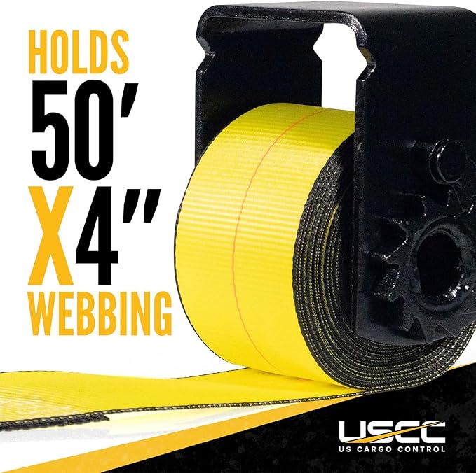 US Cargo Control Sliding Winch for Flatbed Trailer, 4 Inch Cargo Tie Down Stores Up to 50 Feet of Webbing, Tie-Down Winch Fits C-Track, 5,500 LBS Working Load Limit