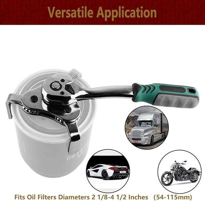 Moker Universal Oil Filter Wrench Adjustable, 3 Jaw Oil Filter Remover Tools fits Filters from 2-1/8 To 4-1/2 inches(54-115mm),w/Quick Release Ratchet, Oil Filter Change Set, Ideal for Engine Filters