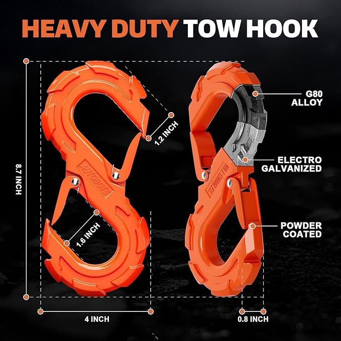 AUTOBOTS Tree Saver Strap 3" x 8' with S-Shaped Tow Hook，Heavy Duty Tow Strap 35300LBS Break Strength - Emergency Recovery Strap Winch Extension