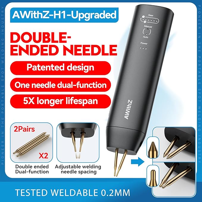 Battery Spot Welder, 11 Gear Adjustable Double-ended Replaceable Pen Tip Spot Welder, Automatic and Manual Modes, Welding Plated Nickel Sheets for DIY 18650 Battery