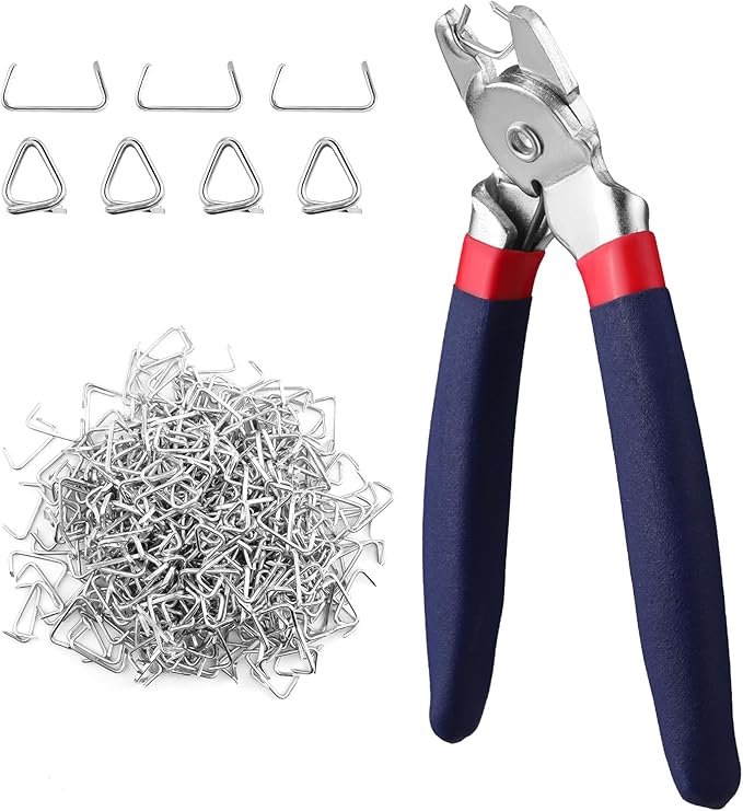 WORKPRO Bent Hog Ring Pliers with 500 Pcs 3/4" Hog Rings, Galvanized Steel Hog Rings Perfect for Furniture Upholstery, Auto Upholstery, Plastic Meat & Sausage Casings