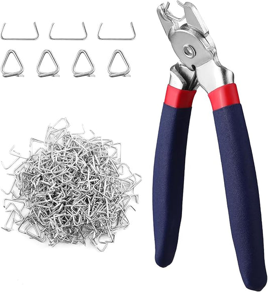 WORKPRO Bent Hog Ring Pliers with 500 Pcs 3/4" Hog Rings, Galvanized Steel Hog Rings Perfect for Furniture Upholstery, Auto Upholstery, Plastic Meat & Sausage Casings