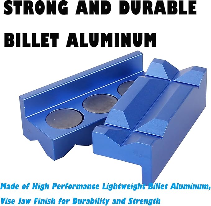 BARTOO Aluminum 4" Vise Jaws Pads, Magnetic Reversible Pipe Vise, AN Fitting Vice Jaw Covers, Professional Grade Multi-Purpose Vise Jaw Protective Inserts for Any Metal Bench Vice (4", Blue)