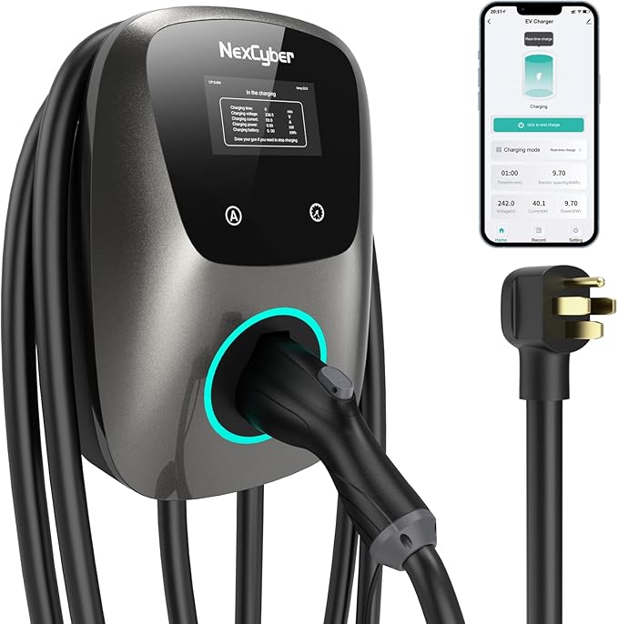 Level 2 EV Charger(WiFi APP/Plug-Play), 48Amp, 25ft Cable ETL Certified, 240V NEMA 14-50p Plug, Home Level 2 EVSE Car Charger w/ J1772 Connector, Electric Vehicle Charging Stations