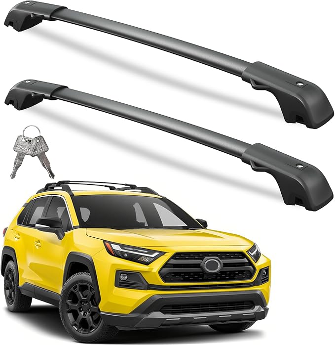 300lbs Lockable Roof Rack Cross Bars Compatible with 2019-2025 RAV4 Adventure/TRD Off-Road, Heavy Duty Aluminum Roof Rails Crossbars Cargo Canoe Black Rooftop Cargo Carrier.