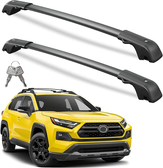 300lbs Lockable Roof Rack Cross Bars Compatible with 2019-2025 RAV4 Adventure/TRD Off-Road, Heavy Duty Aluminum Roof Rails Crossbars Cargo Canoe Black Rooftop Cargo Carrier.
