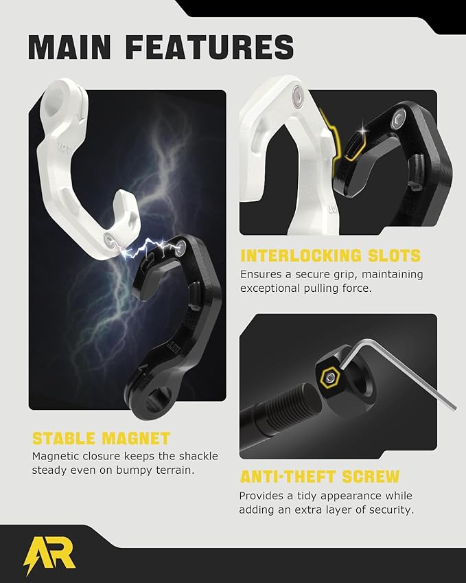 D Ring Shackles, 3/4" Separate Shackles with 7/8" Pin, Heavy Duty Recovery Shackle 57320lbs Break Strength, 4x4 Off-Road Recovery Towing Winch Shackles for Trucks, Black White 2-Pack