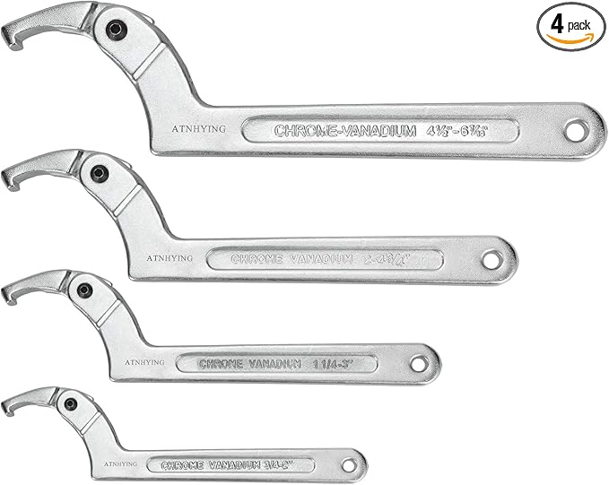 4 pcs Spanner Wrench Set, Adjustable C Pin Spanner Hook Wrench Tool for Machine Tools, Vehicles, Mechanical Equipments,Round Head3mm5mm6mm8mm (4pcs Square Head)